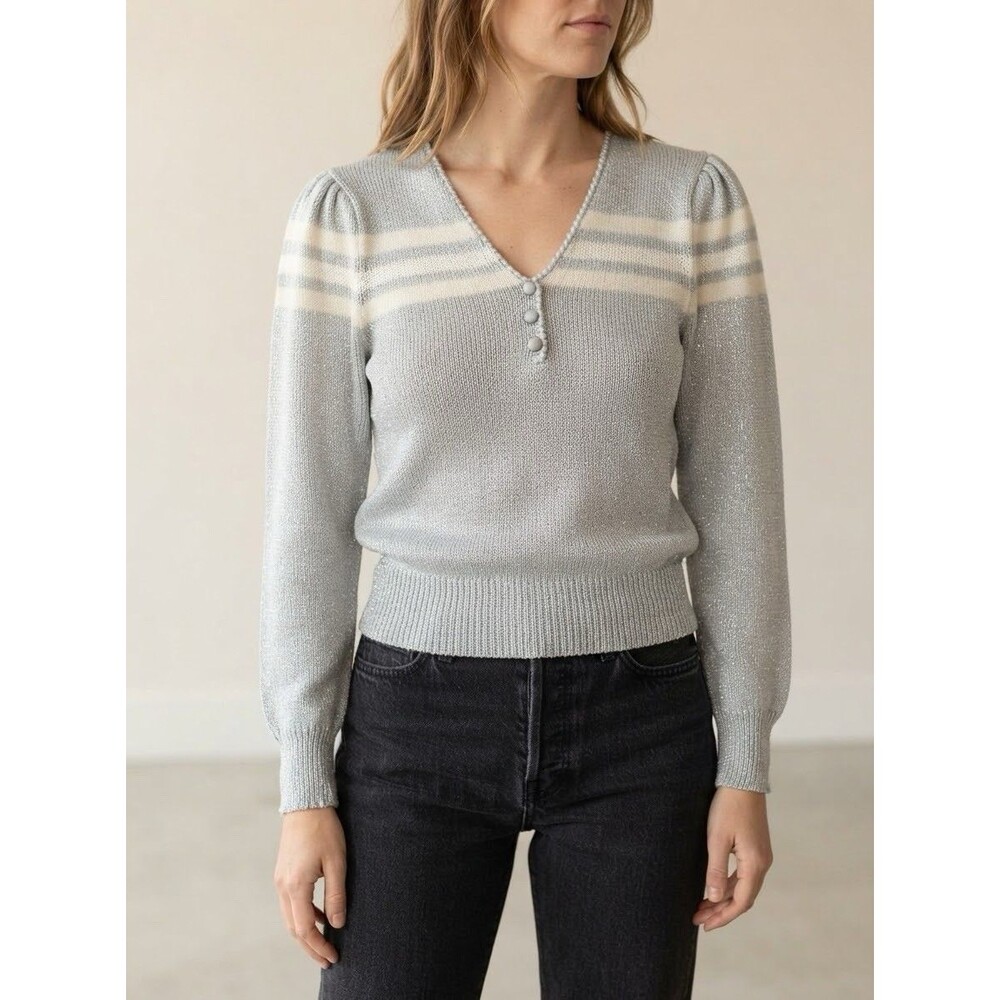 Vintage Lilly of California sweater medium gray striped metallic knit NWOT